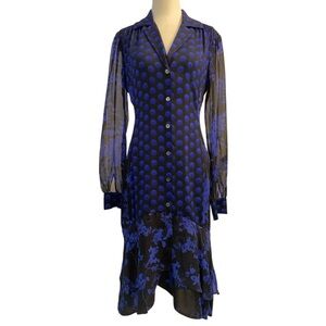 Diane Von Furstenberg Catherine Silk Shirt Dress Daze Dot Blue Sz 4 No belt